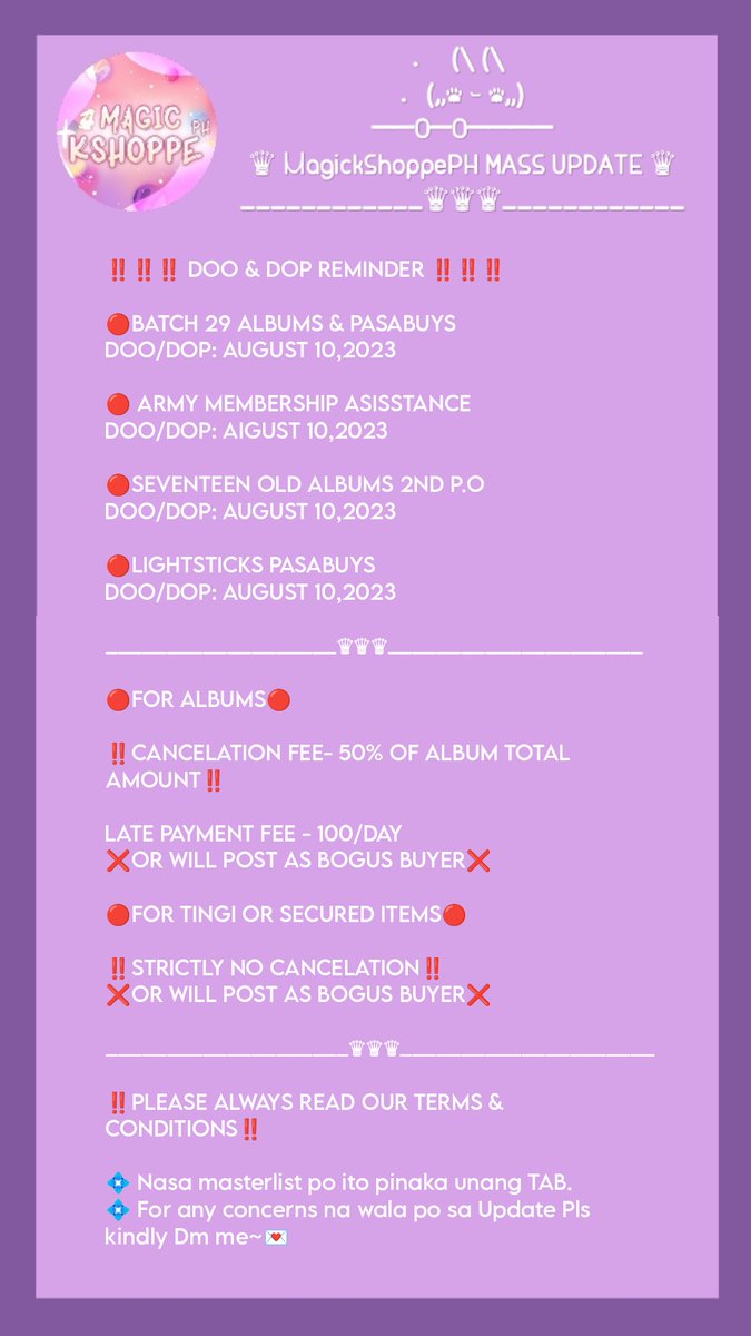 mniBangtAnn613's tweet photo. #MKSPHUpdate ๐
๐Mass Update JULY 15,2023๐
๐ข Please read our Mass Updates carefully๐
๐ For any concerns na wala po sa mass Update Pls kindly Dm me๐ https://t.co/VF6bYOZsQi