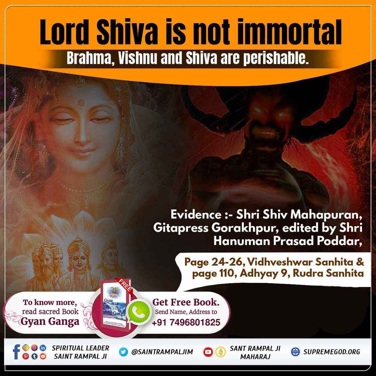 Kabir_Parmeshwr's tweet photo. #SpiritualMessageOnShivratri
According to the holy Shiva Purana, it is clear that Lord Shiva is not imperishable, therefore there is no benefit from worshiping him.
Gyan Ganga https://t.co/eBla4Uh0IA