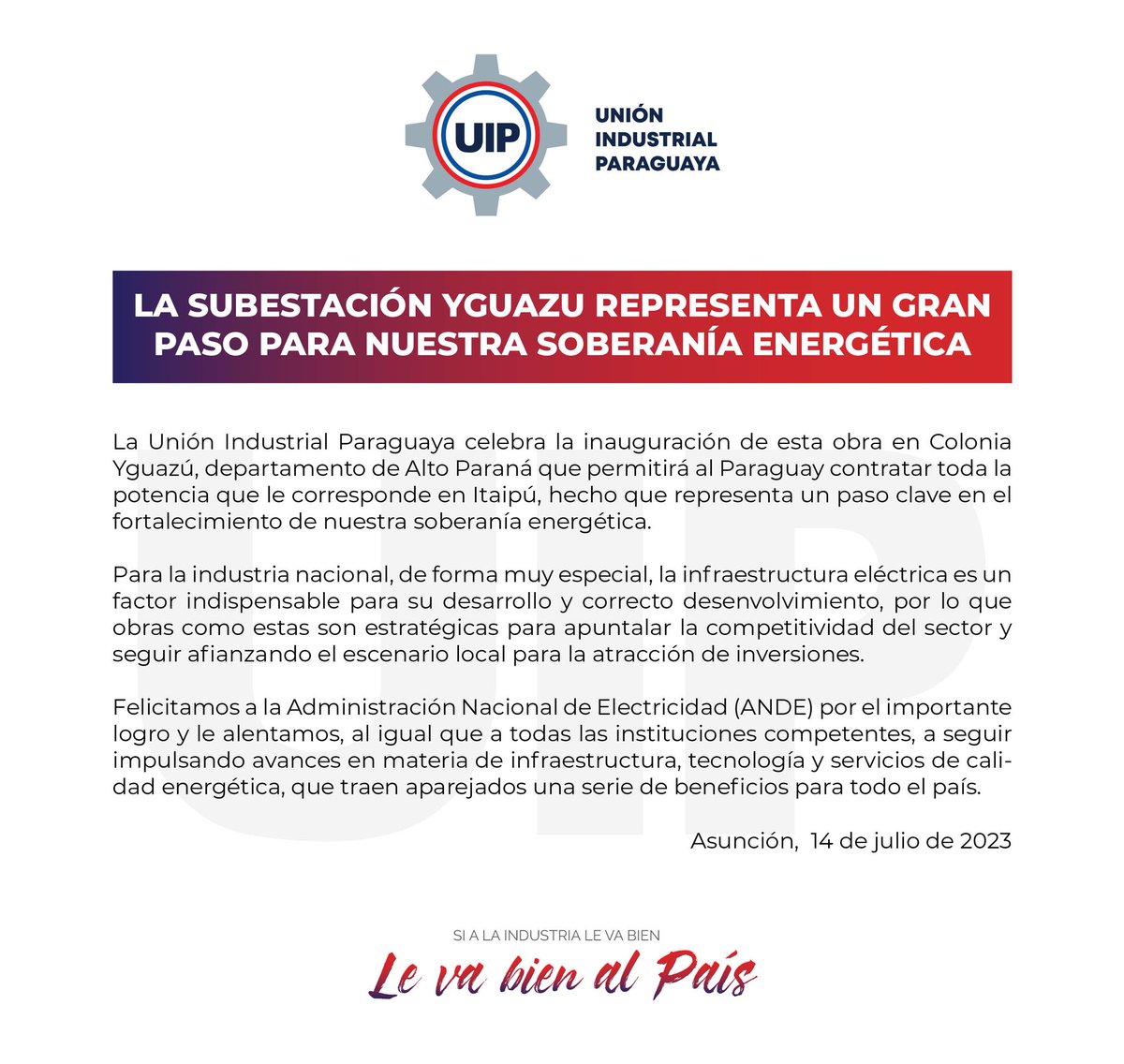 UIP_py's tweet photo. 📍 Pronunciamiento institucional 

#UIP #ANDE #Industria https://t.co/IA7iOuWg2l