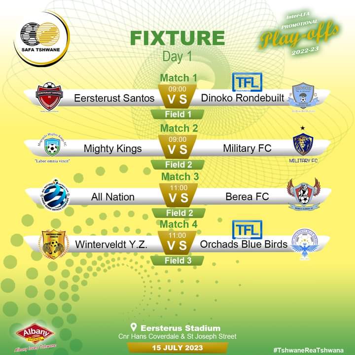 TshwaneRFA's tweet photo. Here we go everyone, our fixtures for day one. Goodluck to all our participating teams. See you there today everyone!⚽️⚽️⚽️
#TshwaneReaTshwana #SafaTshwane
#FIFA 
#FIFAWomensWorldCups #TotalEnergiesAfricaCupofNations
#Inqaku https://t.co/XuCV68ggGc
