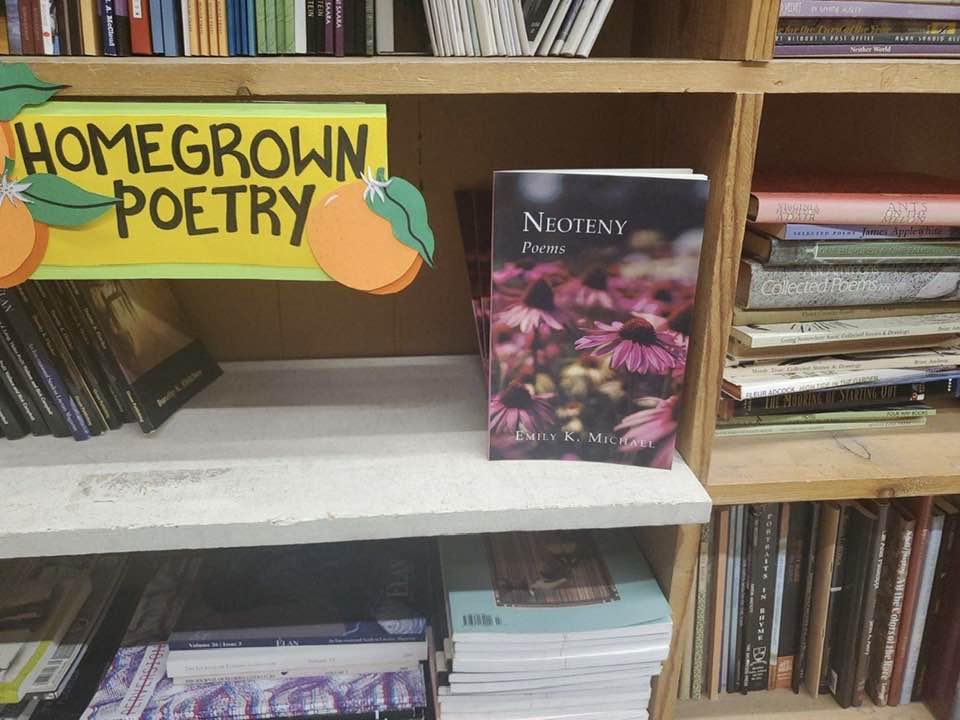 emilykmichael's tweet photo. My book #NeotenyPoems (@FLPress) is now in the Homegrown Poetry section at @ChamblinsUptown &amp; #ChamblinBookmine! #localpooet #localbookstore #jaxpoet #jaxbooks #poetry #poets #chapbook https://t.co/AuU963ovd4