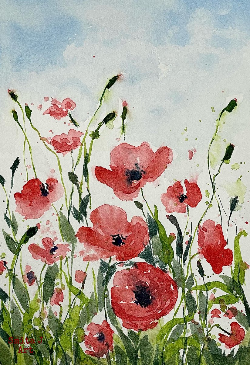 Crimson petals sway,
Whispering tales of beauty,
Poppies bloom in grace 🌺

#watercolorflorals #watercolorfloral #watercolor #loosefloralartist #loosebrushstrokes #loosefloraldesign #loosefloralart #watercolorfloral #floralart #floral #summer #july
#poppies