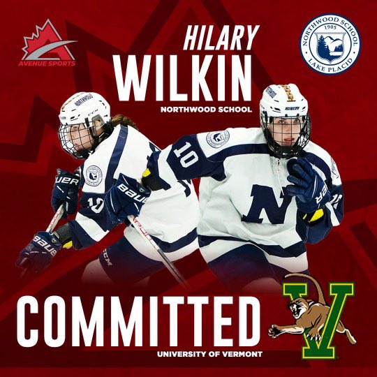 PeejDixon's tweet photo. 🚨 NCAA D1 Commitment 🚨

I’m beyond pleased to congratulate 2007-born Northwood Prep U19 forward Hilary Wilkin on her commitment to the University of Vermont to continue her education and hockey career!

Go get em’, Hilary! We’re so proud of you! @hilary_wilkin https://t.co/zAGvC9Tz64