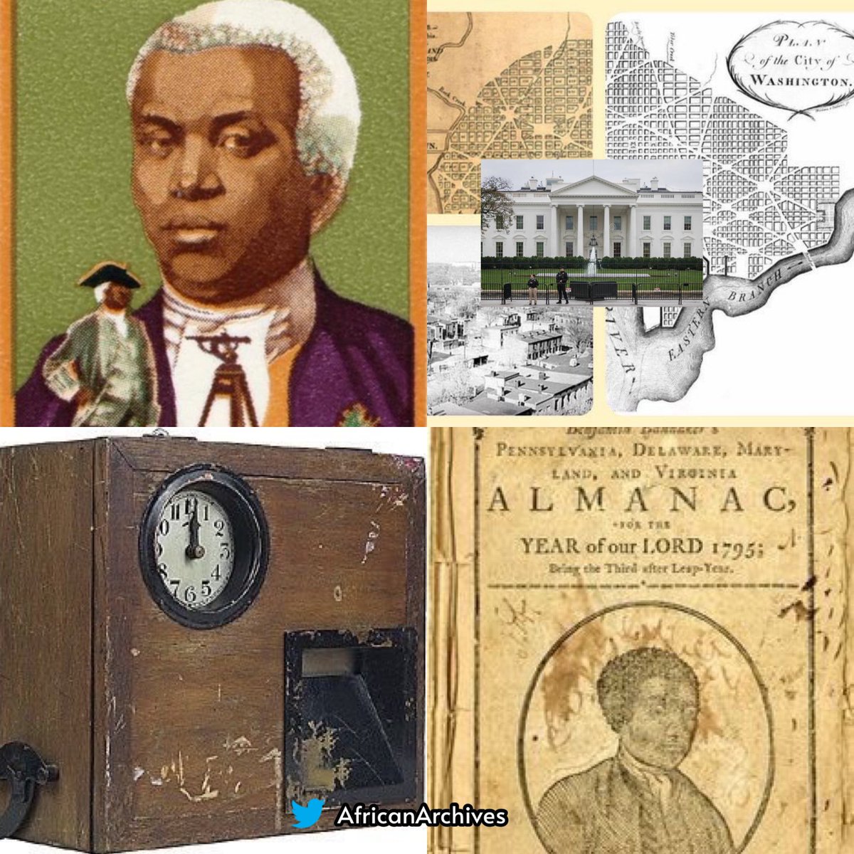 AfricanArchives's tweet image. In 1753, Benjamin Banneker created the first functioning clock in the U.S entirely out of wood, it was so advanced it kept accurate time for over 50 years.

He also helped survey and design Washington D.C.

During his funeral, all his belongings including the clock were destroyed…