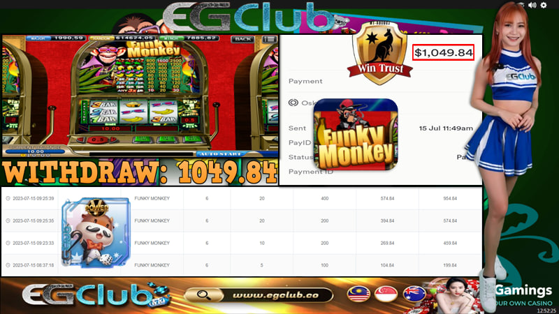 EGClub_Aus's tweet photo. Platform - V POWER🔥
Game - FUNKY MONKEY🔥🔥

Deposit -  AUD 30.00
Withdraw - AUD 1049.84
Bet Amount - AUD 10.00

Join the club, feel the thrill – EGClub, where tongue twisters come to chill!
|Live Chat Room : https://t.co/dFYikqRdkr https://t.co/He4YTZ56EB
