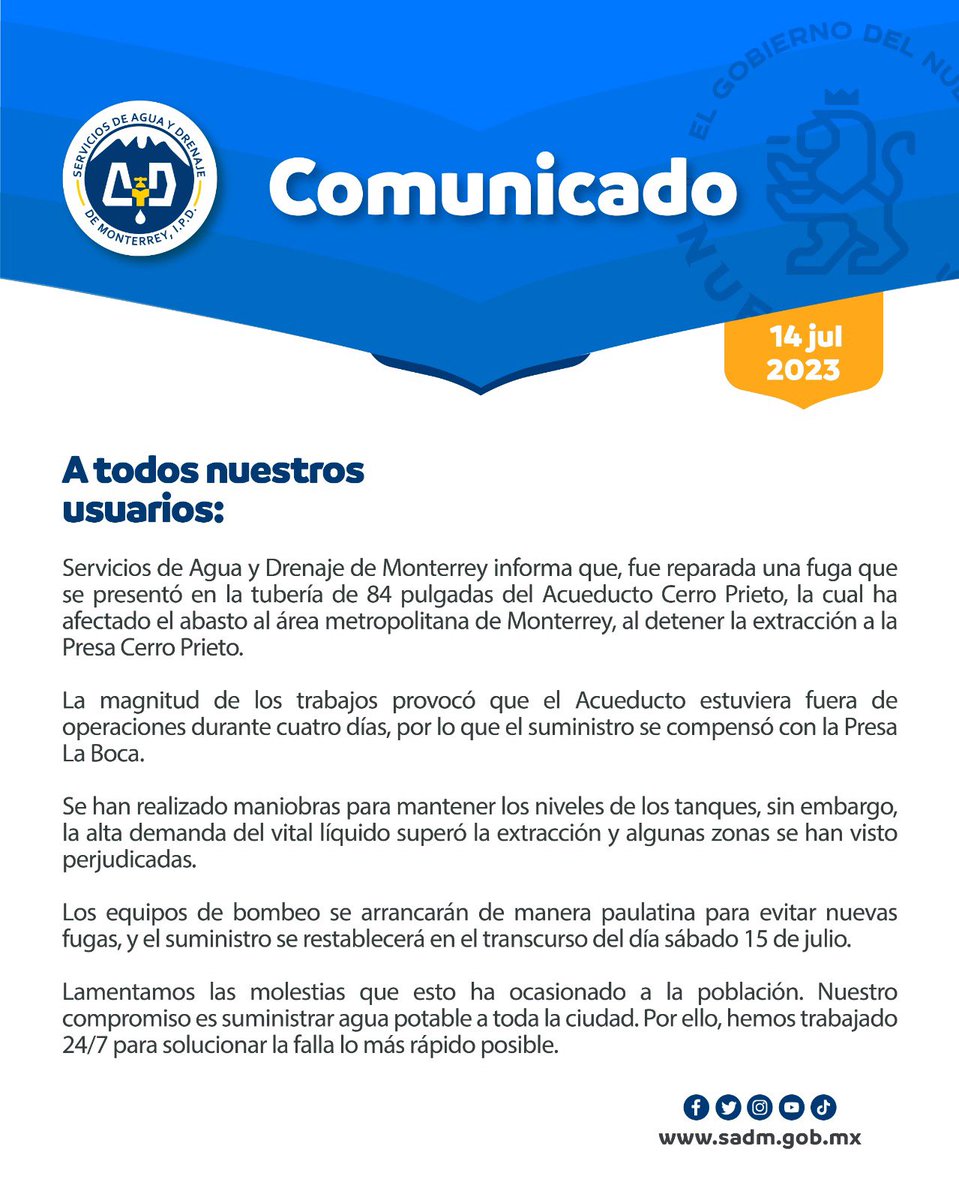 ayd_monterrey's tweet photo. Aviso importante a todos nuestros usuarios. 

Ayúdanos compartiendo esta información con tus amigos y/o vecinos. https://t.co/ExpfRtOTnK