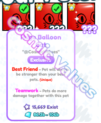 Pet Simulator X - Huge Balloon Cat giveaway! (3x winners)    

To enter:   
1. Follow <a href="/CosmicValues/">Cosmic Values</a>
2. Like &amp; Retweet       
3. Comment your username            

🎉Winners will be announced in 48 Hours! 
#PetSimulatorX #PetSimX #Giveaway