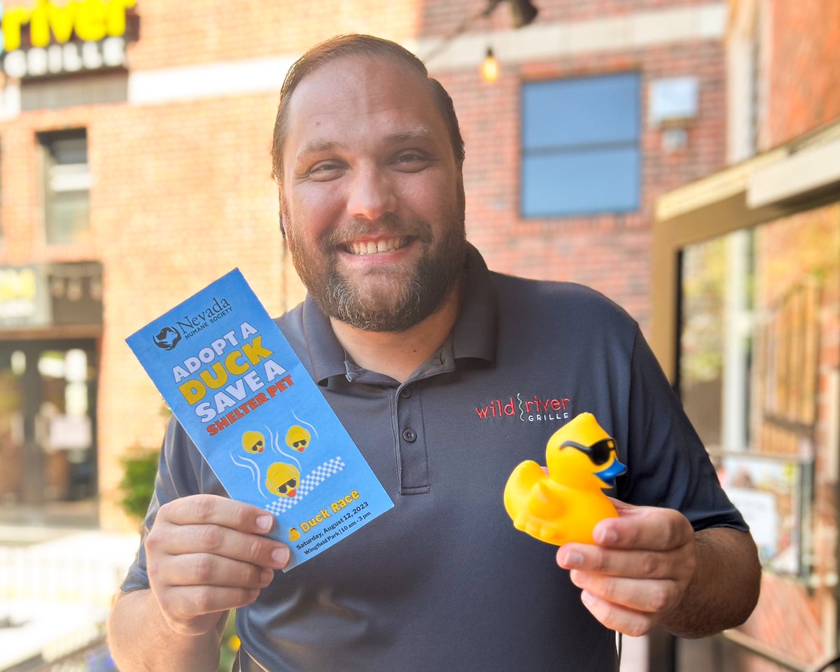 wildrivergrille's tweet photo. The Nevada Humane Annual Duck Races are back at Wild River! Pop on buy to donate and enter to win $15k or a new car from Toyota! Cant make it in? Use our QR code! 🐥 https://t.co/bdOrMHJGm5