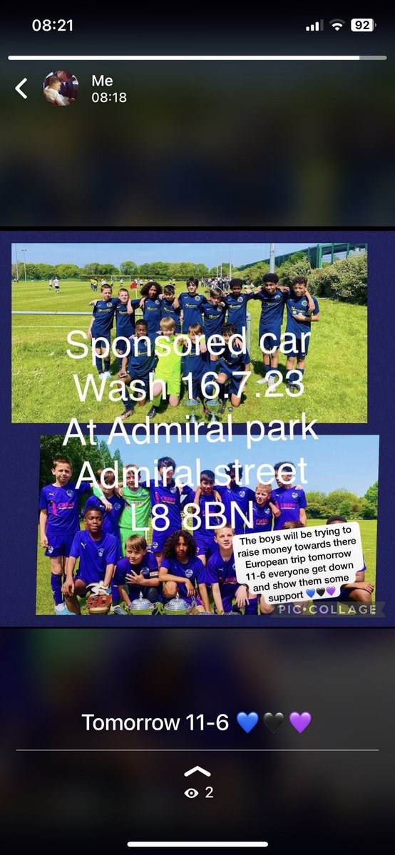 Wesley and his team mates from <a href="/KingsleyU8s/">kingsley u13s</a> <a href="/COLFCAcademy/">City of Liverpool FC Academy</a> will be doing a sponsors car wash to help fund there European tour tomorrow try get down and show some support 💙🖤💜