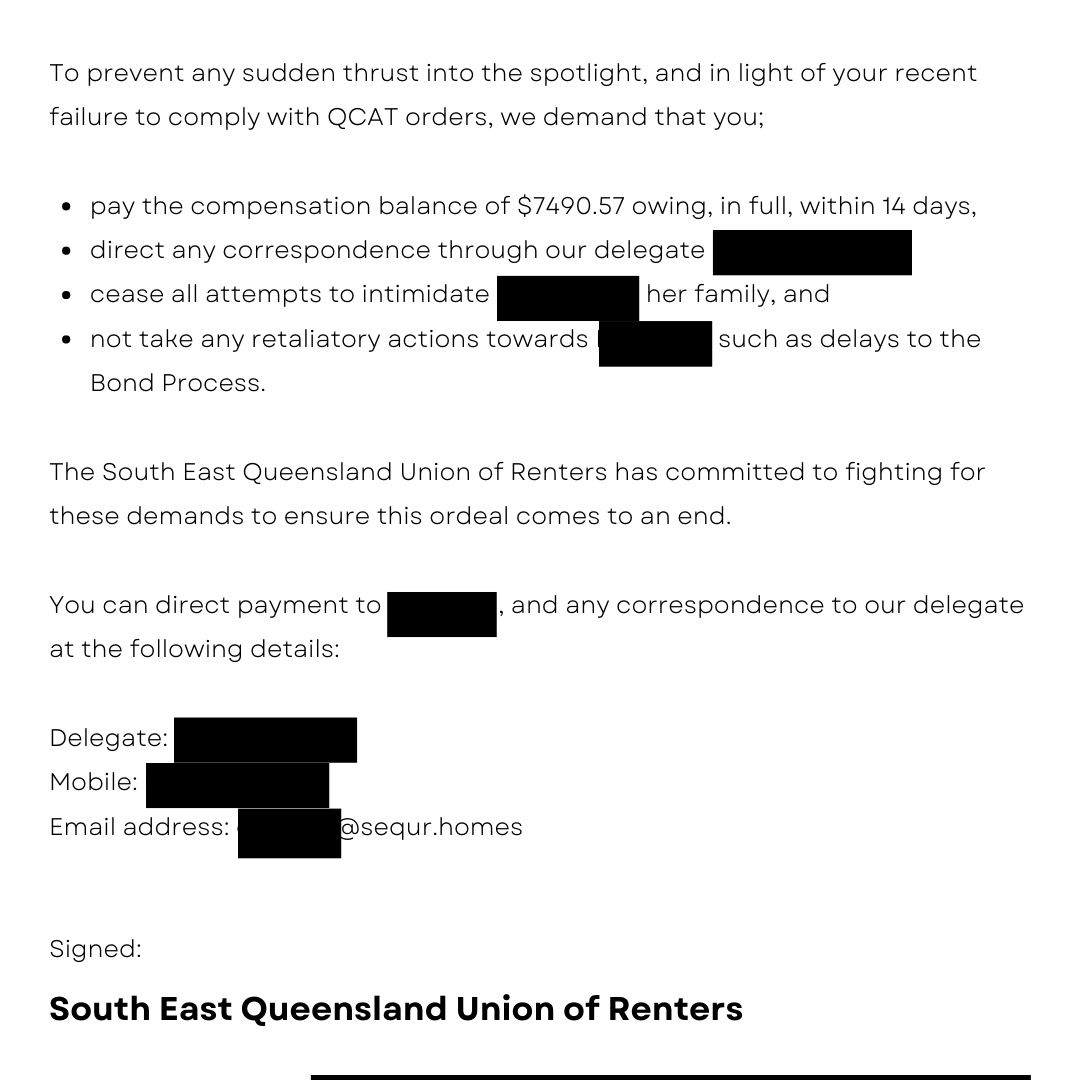 SEQURHomes's tweet photo. One of our members, a single mum of disabled children, has been ripped off by her former landlord to the sum of $7490.57.
Last week, our union sent him this letter. https://t.co/pKBO14Aj3F