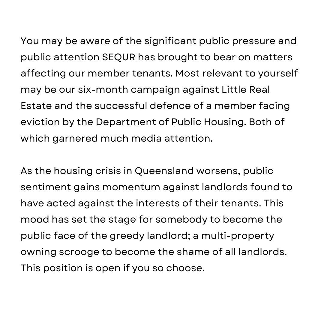 SEQURHomes's tweet photo. One of our members, a single mum of disabled children, has been ripped off by her former landlord to the sum of $7490.57.
Last week, our union sent him this letter. https://t.co/pKBO14Aj3F