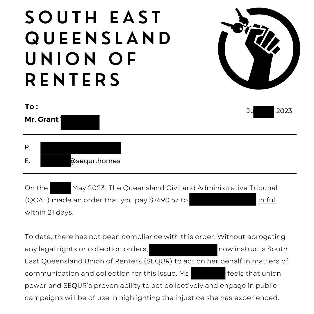 SEQURHomes's tweet photo. One of our members, a single mum of disabled children, has been ripped off by her former landlord to the sum of $7490.57.
Last week, our union sent him this letter. https://t.co/pKBO14Aj3F