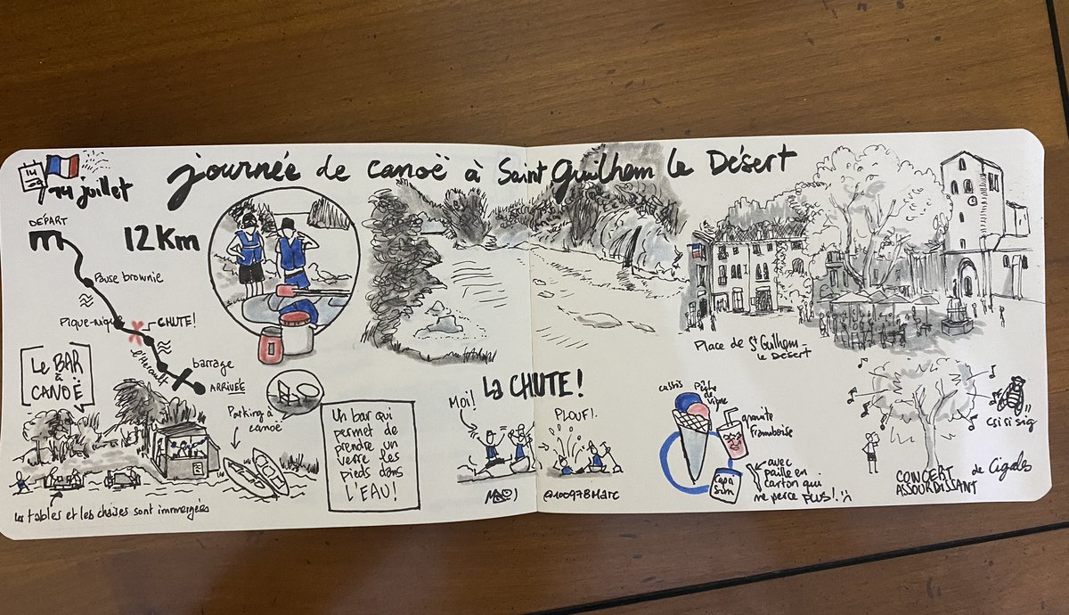 Journée de canoë à #saintguilhemledesert Attention il y a une chute de cachée ! 😜 #sketchnote #sketch #carnetdevoyage #travelnotebook #todaysdoodle