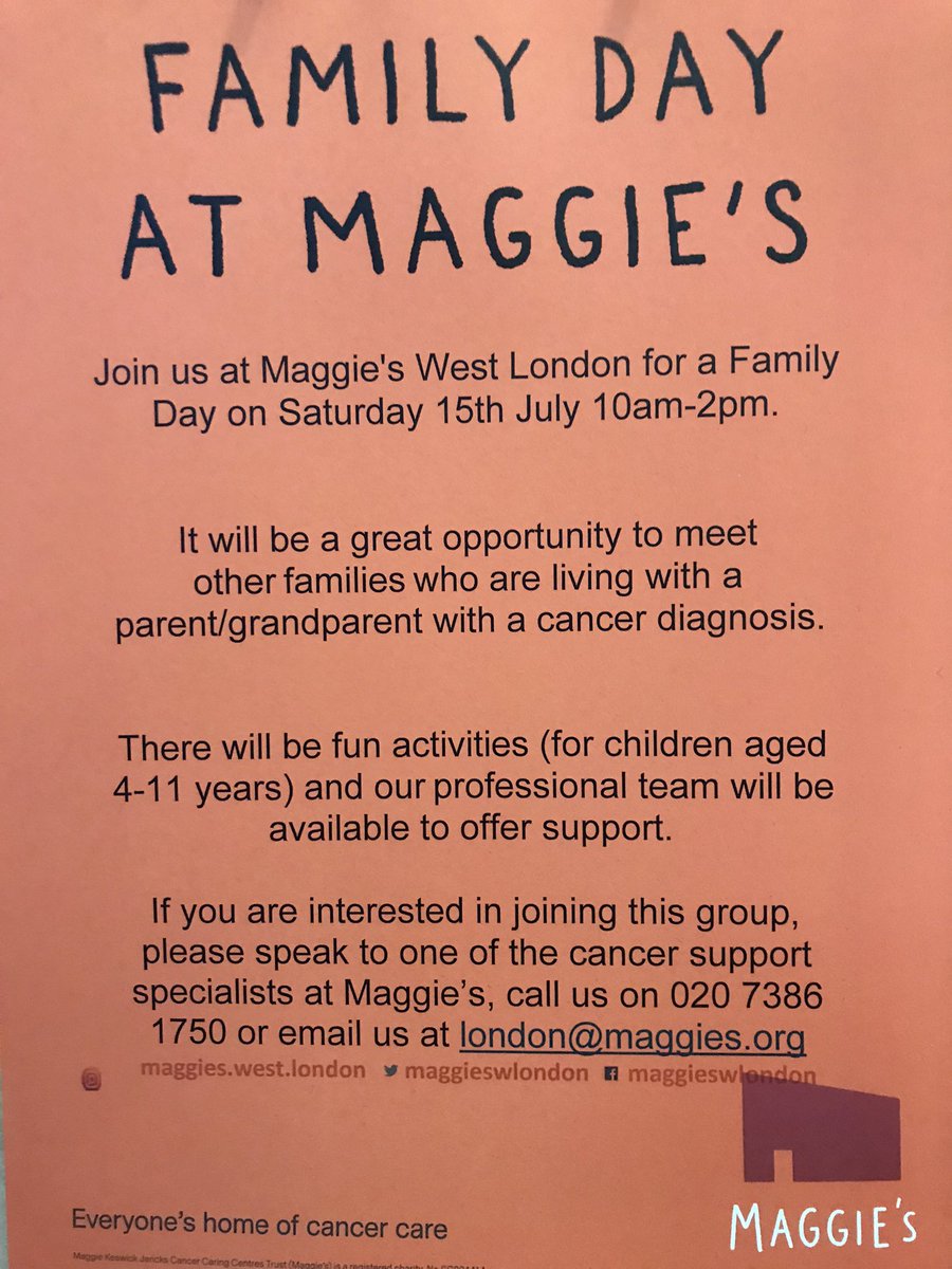 We’re looking forward to Family Day today supported by the wonderful Jack from @RSMusicSchool & Caroline from @FruitflyC We will hold our next day later in the year so spread the word. It’s a lovely opportunity to meet other families living in a similar situation @maggieswlondon