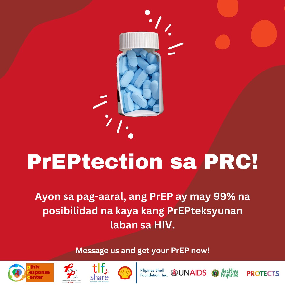 Ang PrEP ay kaya kang PrEPteksyunan laban sa HIV.

Kung gusto mo na magpa-enroll mag message lang sa aming page mga ante at ankol.

#WeArePRC #PinoyPlus #HealthyPilipinas #PLHIVDiaries #SexuallyActive