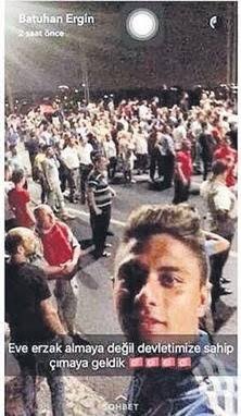 15 Temmuz, şehitlerimizden 21 yaşındaki Batuhan Ergin’in FETÖ’cü hainler tarafından vurulmadan iki saat önce mesajında yazdığı gibi; 
Eve erzak almak için değil devlete sahip çıkmak için sokağa dökülen vatanseverlerin Türkiye’yi parçalanmaktan, işgalden kurtardığı gecedir.