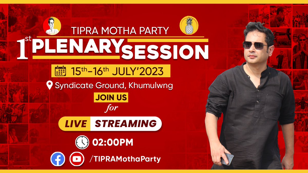 tipra_official's tweet photo. Join us on our Official Social Media Handles for the Live Streaming of @tipra_official ’s 1st Plenary Session from Khumulwng at 02:00 PM.

#TIPRA1stPlenarySession https://t.co/JadMDWX9GA