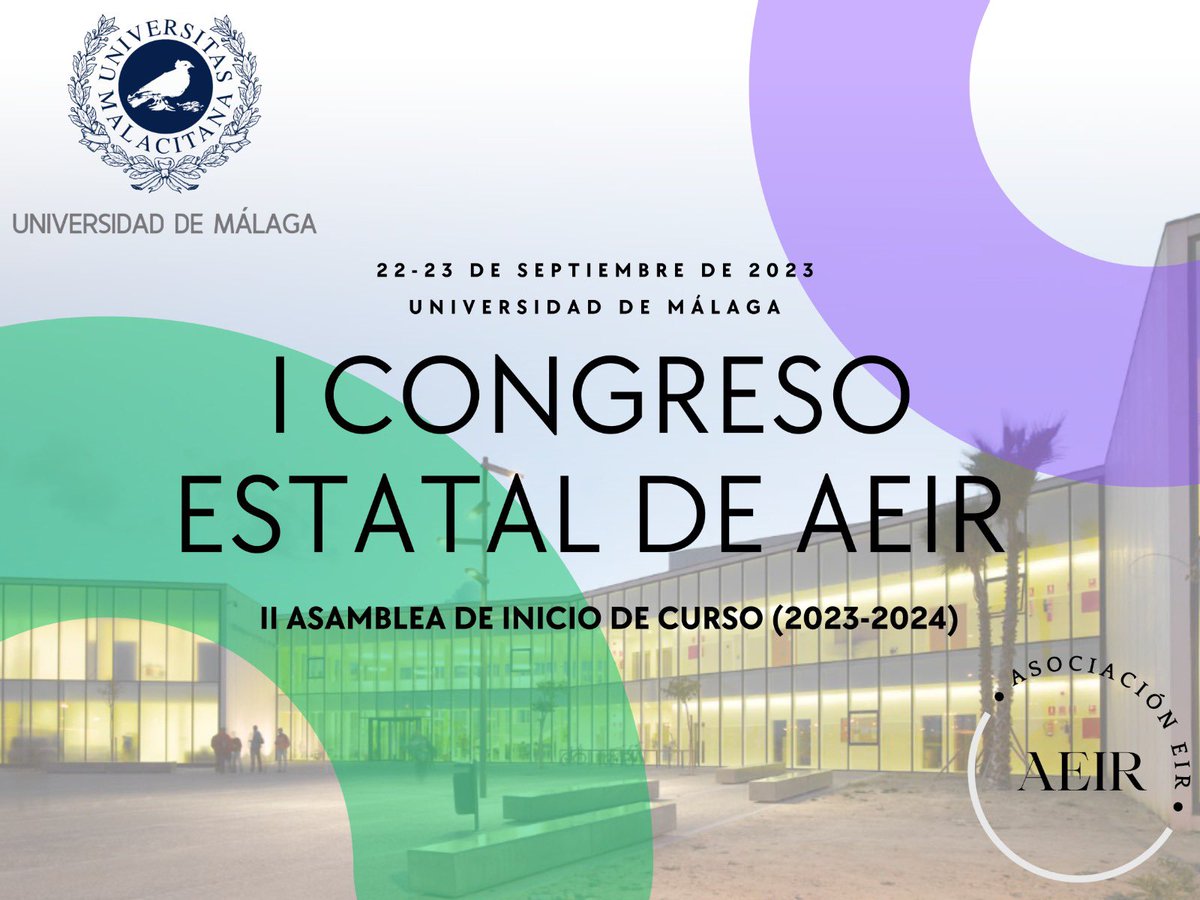 ⚪️🟣🟢 I CONGRESO ESTATAL

¡Compañeras! Hoy se abre el plazo de inscripción al 1º Congreso Estatal de AEIR que se celebrará los días 22 y 23 de septiembre en Málaga.

¡Nos vemos en Málaga!