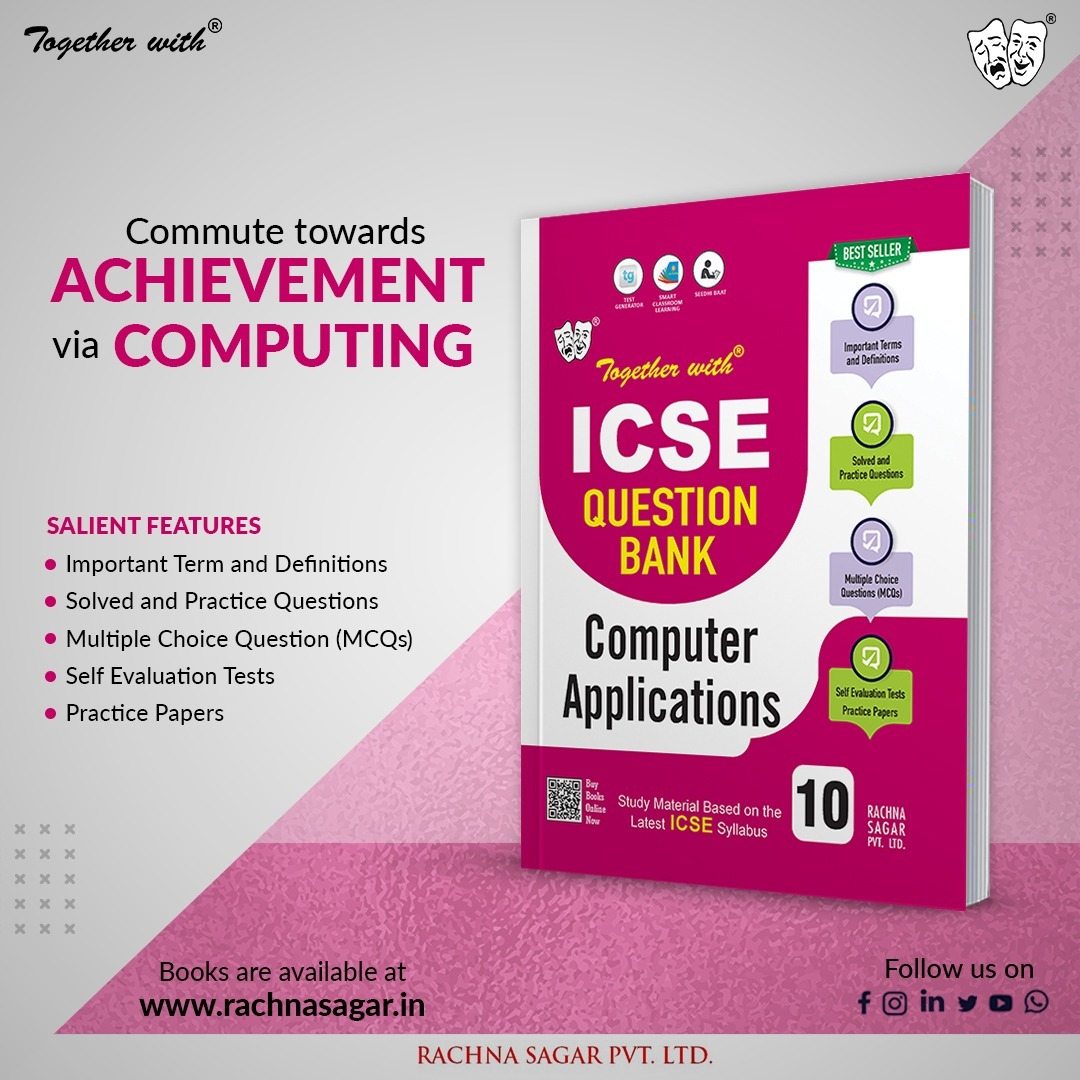 rachnasagargrp's tweet image. Elevate your skills & Excel in #ICSEExam.
Getting command of #ComputerApplications via ‘Together with’ #QuestionBank is easier. From basic skills to #advancedtechniques for #Grade10, we cover everything.
Order Now on rachnasagar.in/icse/together-…, Amazon & Flipkart.