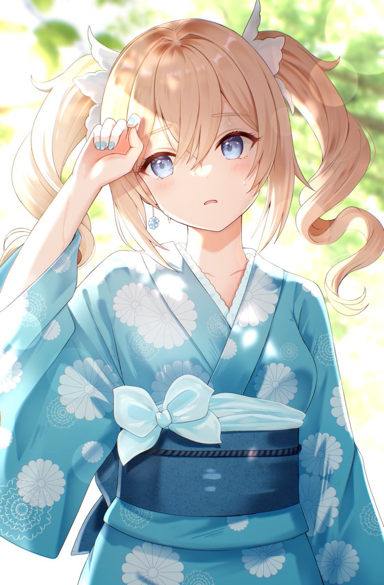 barbara (genshin impact) 1girl japanese clothes solo kimono blue eyes blonde hair twintails  illustration images