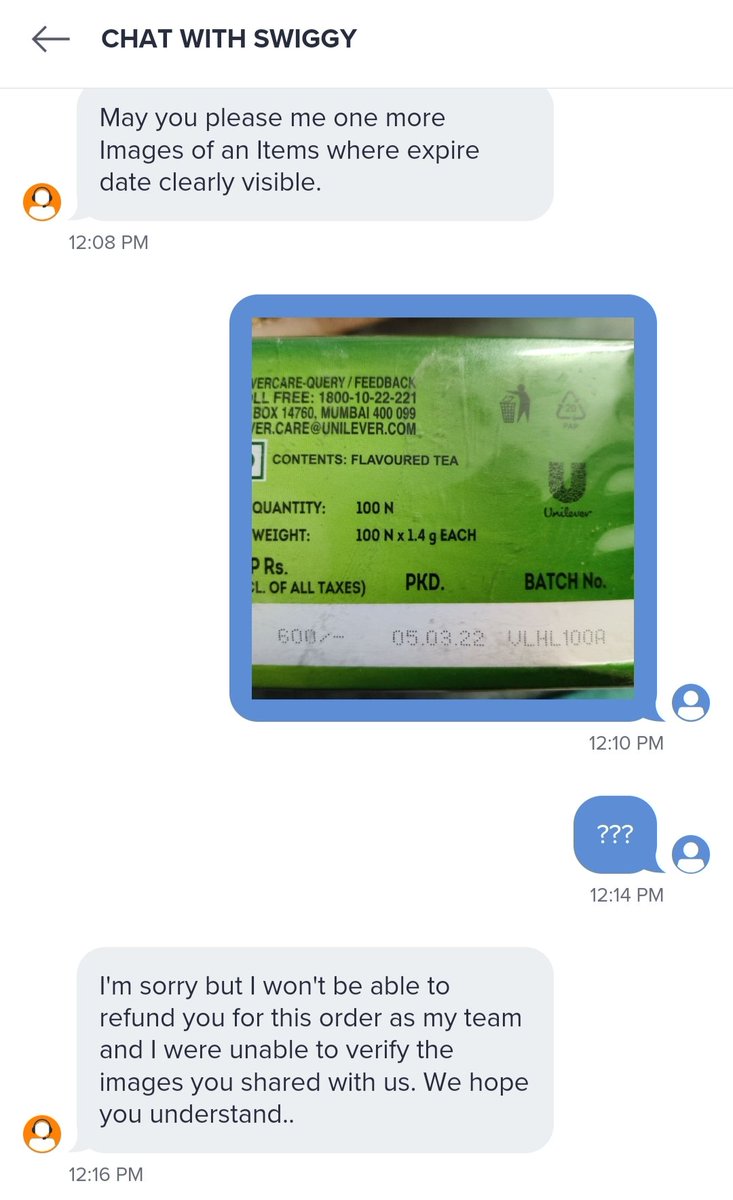 32Shubham's tweet photo. @SwiggyInstamart Either My eyes are not fine or your team needs an eye checkup. . First you send expired product and then after wasting so much time with your customer care team they won't refund me anything.
Order Id #148364494951169 https://t.co/TKmoE4EuKj