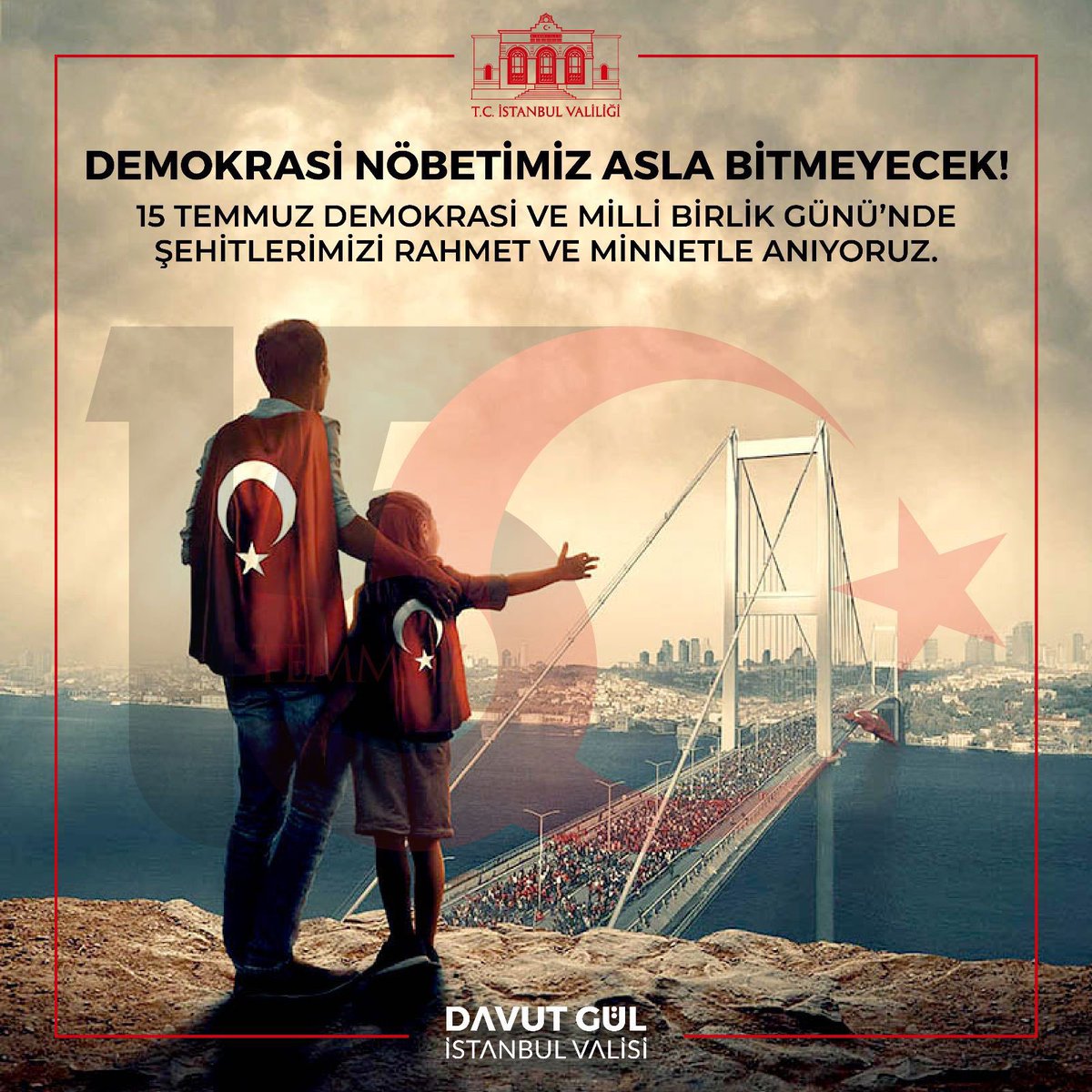 15 Temmuz 2016 gecesi kurulan hain planlar; Sn. Cumhurbaşkanımızın dirayeti,aziz milletimizin feraseti karşısında bozguna uğramış ve tarihin karanlık sayfalarına gömülmüştür.
Bu uğurda mücadele veren milletimize şükranlarımı sunuyor, şehitlerimizi rahmetle anıyorum.

#İstanbul 🇹🇷