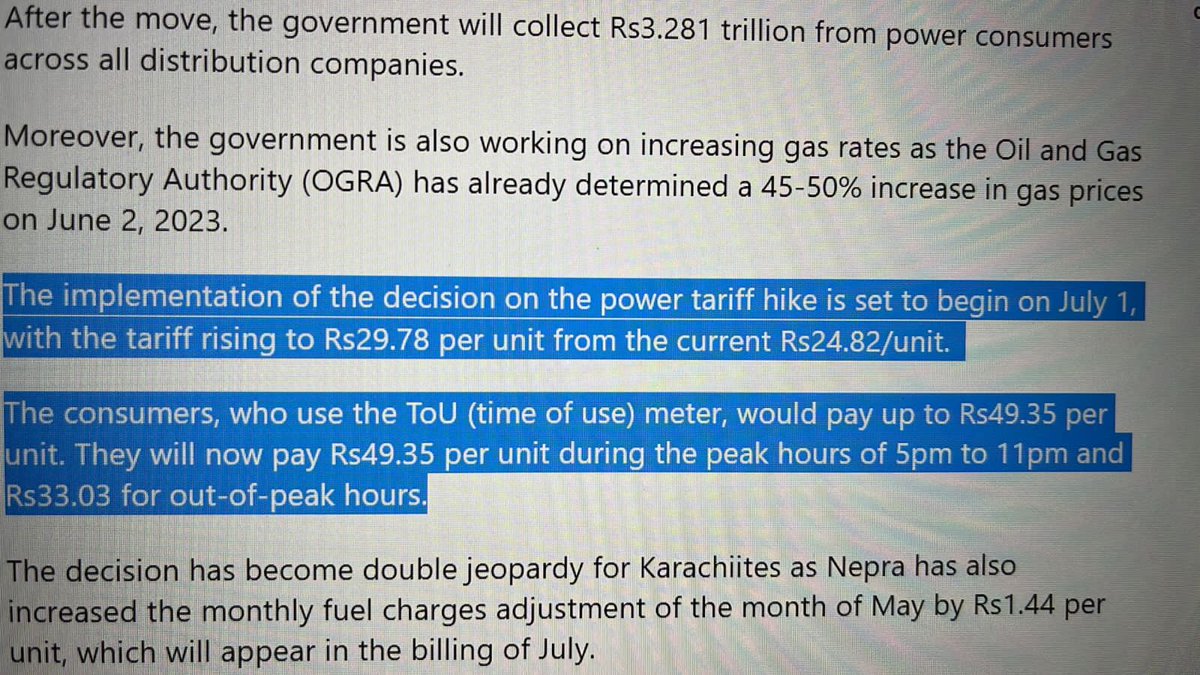 ZubairKhanPK's tweet photo. Peak Hours now starts from 5:00 pm to 11:00 pm instead of existing 6:00 to 10:00 pm , with the rate of Rs .49.35PU instead of existing Rs. 34 PU

Just KILL us already please Shoot us Straight in our Heads at Point Blank.

Thank You everyone who is a part of all this! https://t.co/tSWyXzSH1n