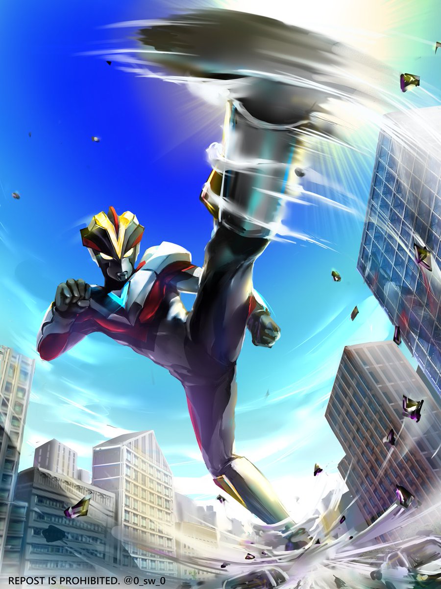 kicking 1boy male focus solo building sky tokusatsu  illustration images