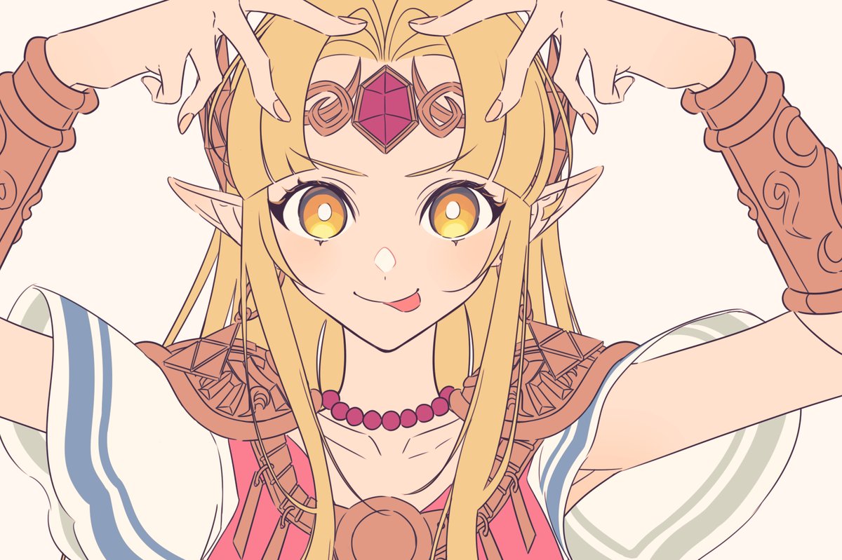 princess zelda 1girl tongue out pointy ears blonde hair tongue solo jewelry  illustration images