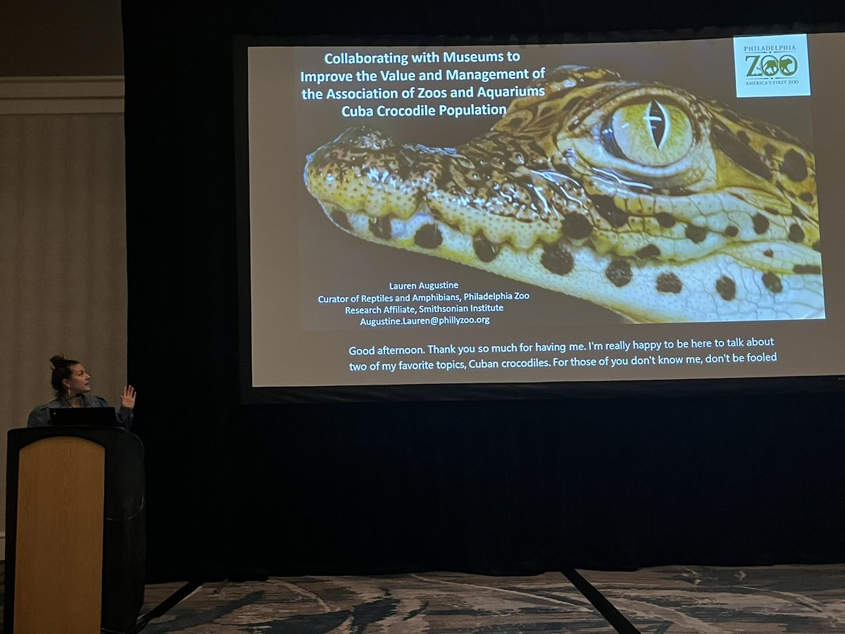 SinlanPoo's tweet photo. Herp Curator of the @phillyzoo Lauren Augustine gives a great example at the #ZooMu symposium of how #zoo can contribute to research and how zoos can work with #NaturalHistoryMusuems to increase our knowledge of these animals!
🐊🐊🐊
#ZooResearch #JMIH2023 https://t.co/vSRfukiEAJ