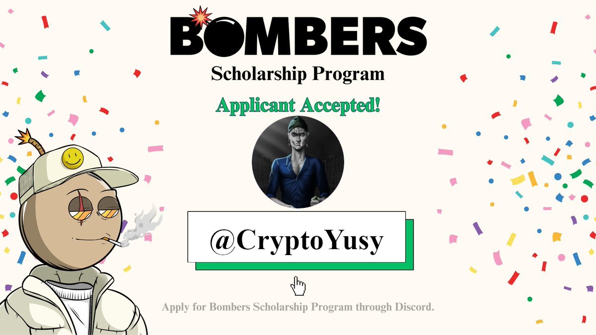 Wow! Im stoked right now and amazed I was picked for the scholarship from @BombersCNFT 💣

I told yall a week ago, keep your eye on them.. Im not kidding when i say DO NOT miss this one!!🔥

#CNFT #CNFTs #CNFTCommunity
#NFT #NFTs #CardanoNFT #ADA #CardanoADA #ETH #SOL #POLY