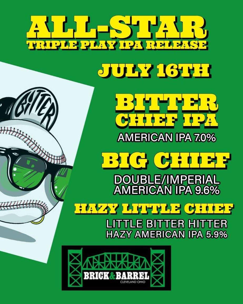 brickandbarrel's tweet photo. All-Star Triple IPA draft release this Sunday 7-16-23 !
#brickandbarrel #brickandbarrelbrewing #bigchief #bitterchief #sundayfunday #hazylittlechief #ipatripleplay #clebeer #ohiocraftbeer https://t.co/09AvaBnyPv