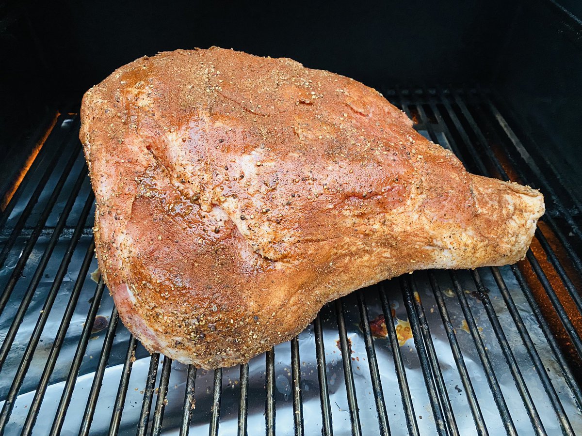 WillyGSkinner's tweet photo. Pork leg is now on the smoker for tomorrow’s dinner.  

#BBQ #Smoker #ABPork https://t.co/qR6zM9vAAl