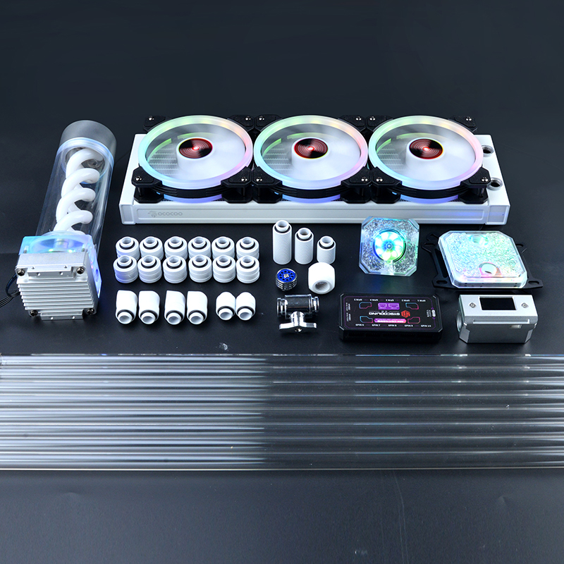 008596prowang's tweet image. White RGB DIY water cooling kit with aluminium 360mm radiator, pump with 190mm tank, and connectors such as flow meter. RGB light color can be adjusted to support different PC water cooling systems.
🌐：ococoo.com/products/rgb-w…
#ococoo #watercoolingkit #computercooling