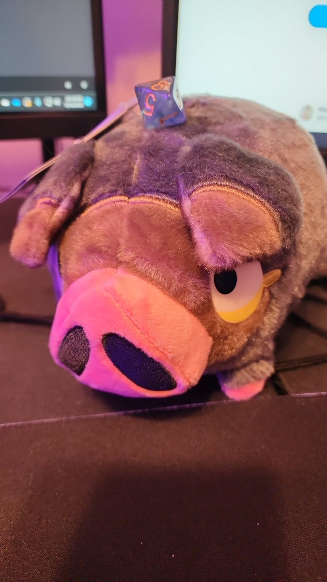 I keep a Lechonk on my desk to yell at when shit doesn't worn the way its supposed to. You can see how invaded his mind is with intrusive thoughts. I do not envy him. #Pokemon #Lechonk #dice