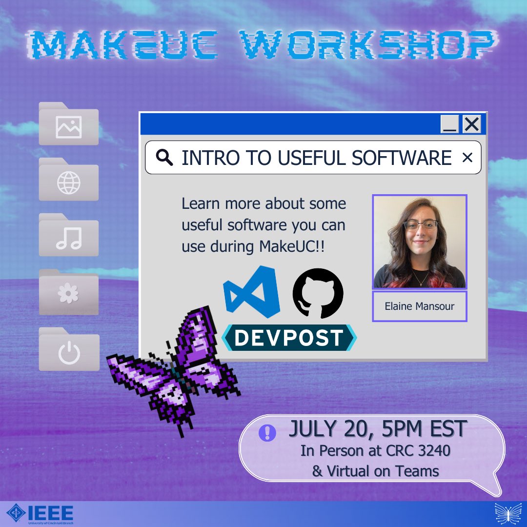 makeuc_io's tweet photo. Join us for our first MakeUC 2023 workshop on July 20th hosted by our co-director, Elaine!! You’ll learn about various tools you can utilize during our hackathon!! The workshop will be in person at CRC 3240 and virtual on Teams!! (1/2)
#MakeUC #MakeUC2023 #hackathon #workshop https://t.co/I1ovqvgtXV