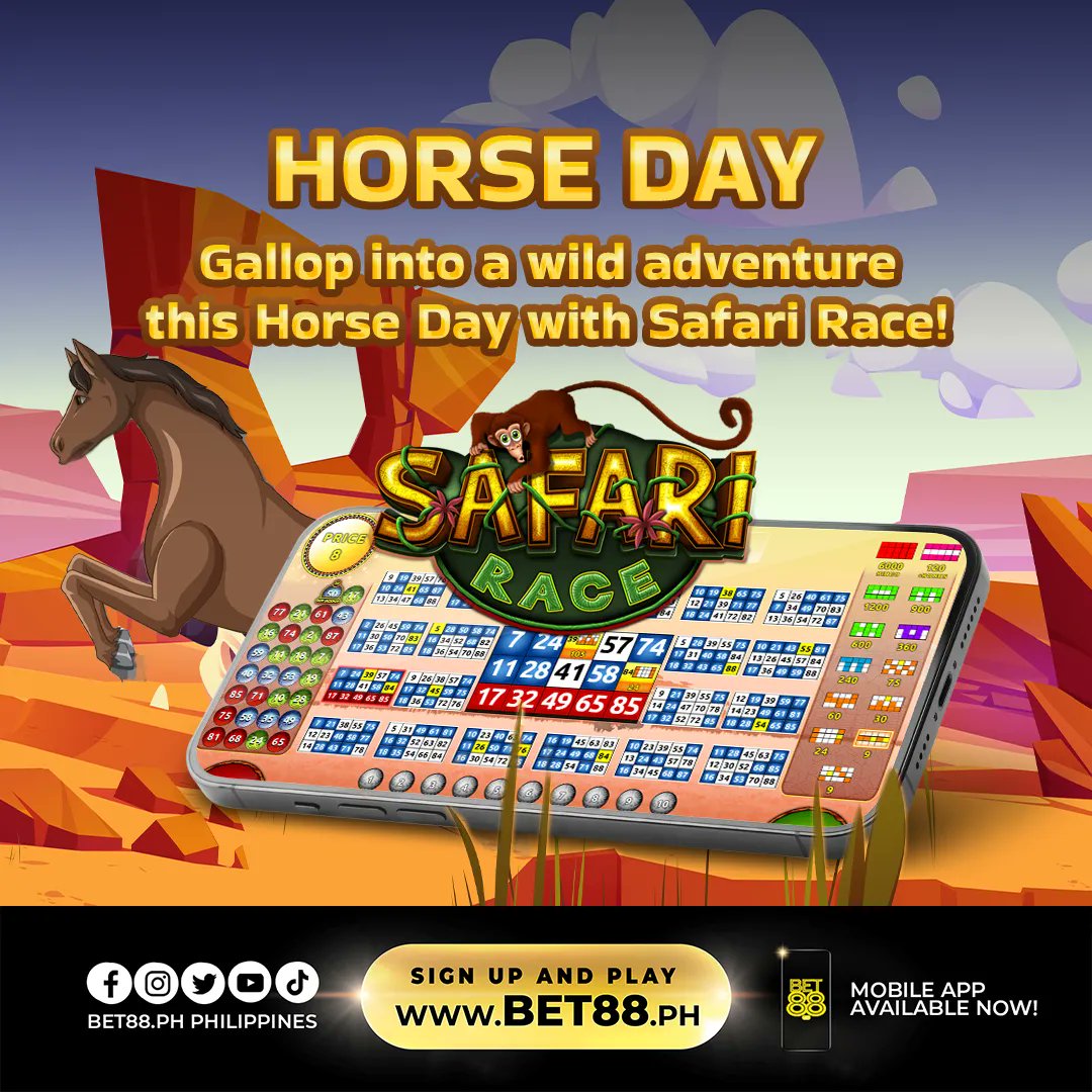 Celebrate Horse Day with Safari Race and get thrilled in the wilderness. Race through the obstacles and cross the finish line first! Paunahan 'to sa #swerte, it's gametime!

Win the high stakes now at https://t.co/763qqRNz4s.

#Bet88ph #Bet88 #IvangSwerteTo #HorseDay #SafariRace https://t.co/7Hj0ikLtM7