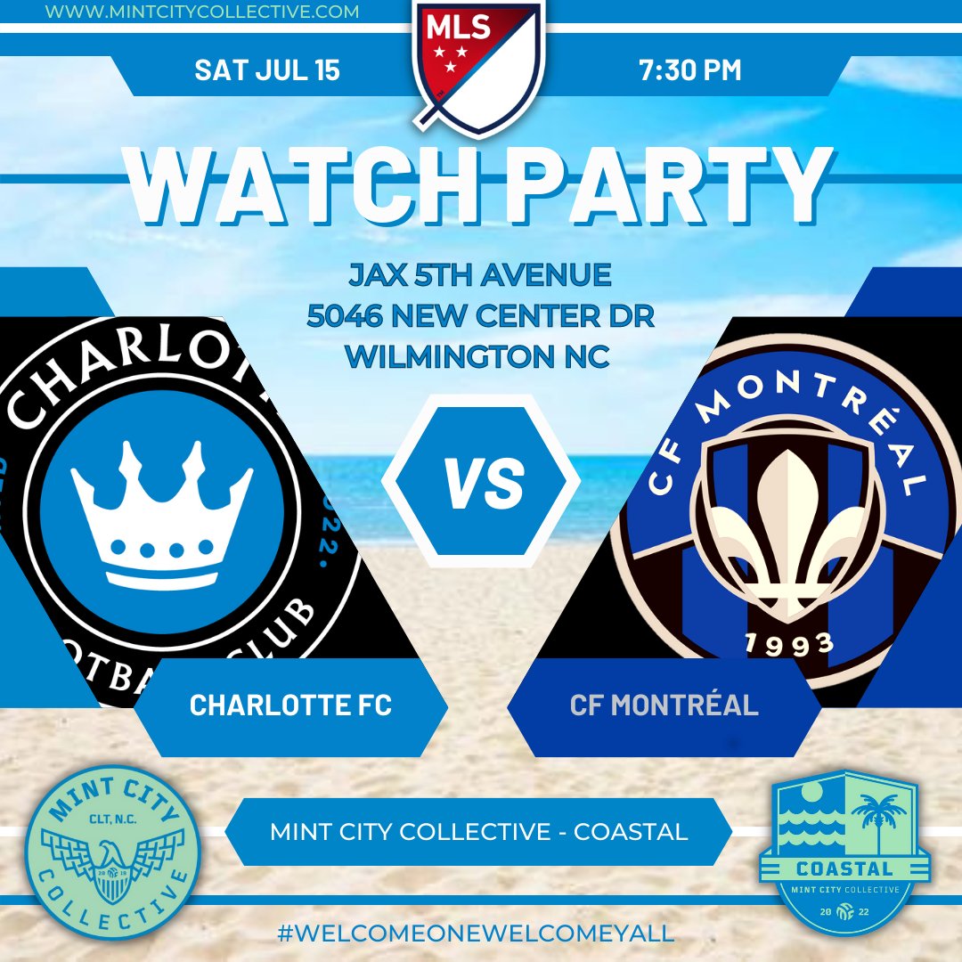 MCCcoastal's tweet photo. @charlottefc travels north of the border to take on @cfmontreal ... come join us at Jax 5th Ave in #Wilmington NC for the @MCCcoastal #watchparty #ForTheCrown 

@MintCityColl https://t.co/X9fO279FEQ