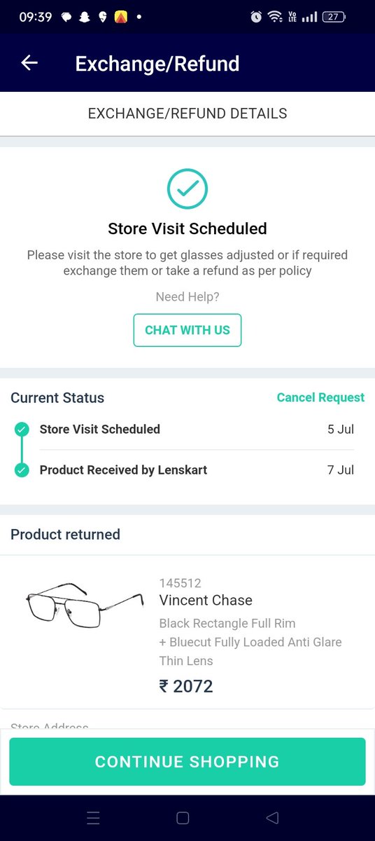 dheeraj060880's tweet photo. @Lenskart_com @peyushbansal
Ordered on 29 June and return requested 5 July, parcel picked 7 July. After that I visited Infinity Malad west center 3 times but still unable to exchange the product. 
Why u people wrongly quote easy exchange when it's not easy. https://t.co/bUiuiYd4b2