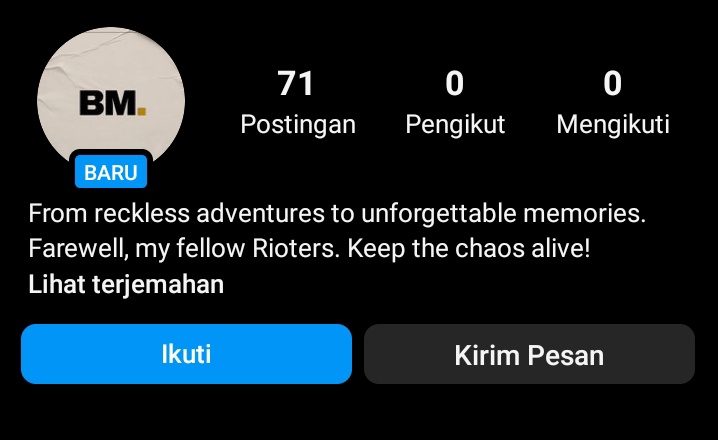 Mau bilang makasih jir gw baru kelar bacain satu-satu, makasih udah jadiin BM sebagai OA kalian dan bertahan sampai akhir. Tanpa kalian semua BadManneur gak akan ada, gue harap kita semua bakal tetep bisa ngobrol meskipun udah berpisah huhuhu semoga lu semua dapet OA baru. 🥺🥀