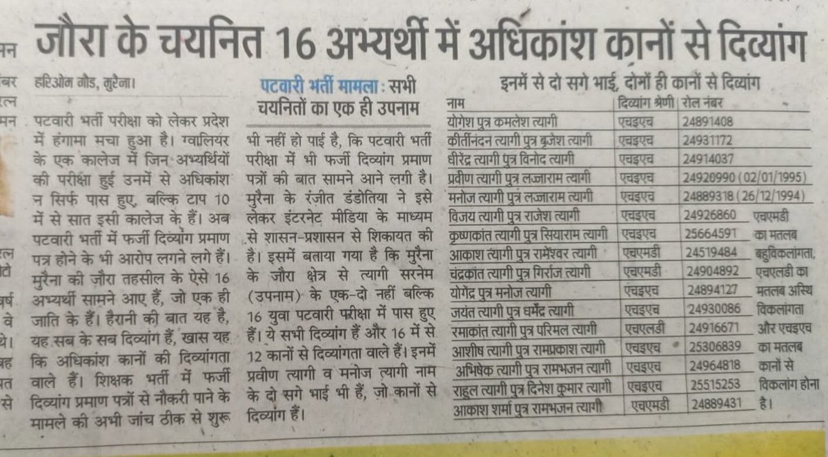 NEYU4INDIA's tweet photo. मध्यप्रदेश में किसी अंधे दिव्यांग भी भ्रष्टाचार दिख जाएगा लेकिन मध्यप्रदेश सरकार को नहीं दिखेगा क्योंकि जिसमें उनके लोग ही शामिल हों वे छिपाने का पूरा प्रयास करेंगे @ChouhanShivraj यदि आप न्यायप्रिय मुख्यमंत्री हो तो इन परीक्षाओं की निष्पक्ष जांच करायें आप भी अचंभित हो जाएंगे। 

#PatwariExamGhotala
#दिव्यांग_घोटाला 

@TheLallantop @aajtak @ZeeMPCG @MPTakOfficial @digvijaya_28 @OfficeOfKNath @INCMP