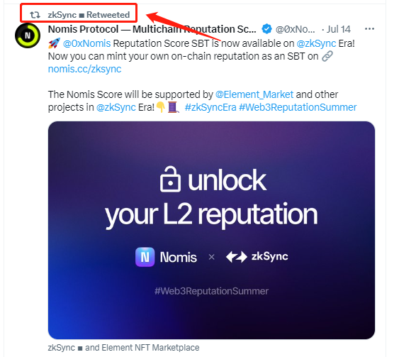 0xCryptoUni's tweet image. ZK官方转发了 @0xNomis 的 ZK era评分系统，评价体系比较完备，未来会是ZK空投的标准吗？？？

mint 得分要0.005E，邀请一个用户返佣0.0006E。
我搞一个防身

nomis.cc/zksync?ref=X3R… #Web3ReputationSummer #NomisProtocol