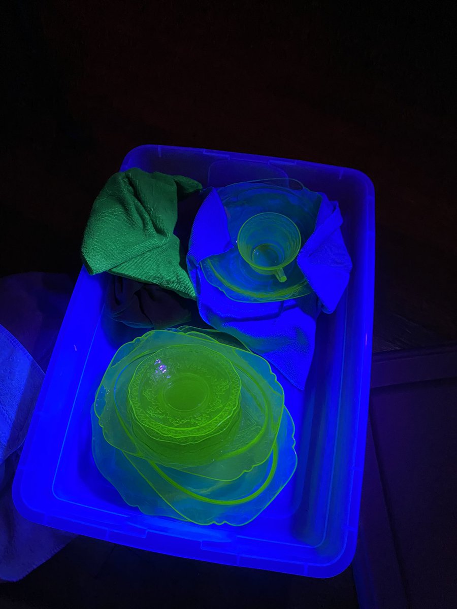 organicemo's tweet image. garrett's all mad at me bc i accidentally bought a vintage uranium dish set at an estate sale today but that's just a part of my lore so get used to it buddy