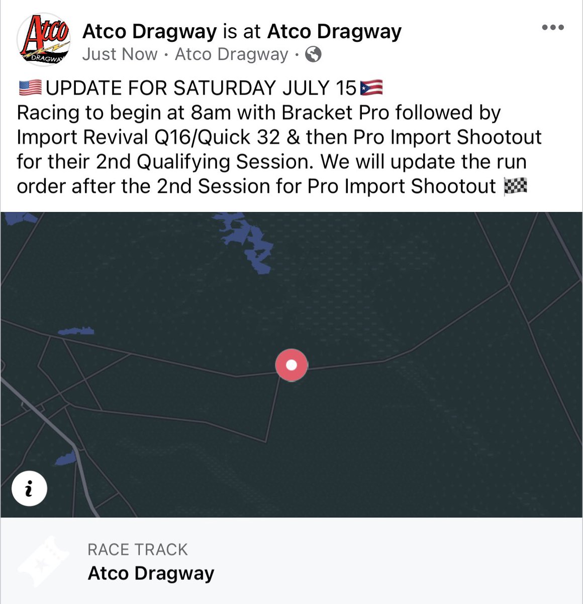 🇺🇸UPDATE FOR SATURDAY JULY 15🇵🇷
Racing to begin at 8am with Bracket Pro followed by Import Revival Q16/Quick 32 &amp; then Pro Import Shootout for their 2nd Qualifying Session. We will update the run order after the 2nd Session for Pro Import Shootout 🏁