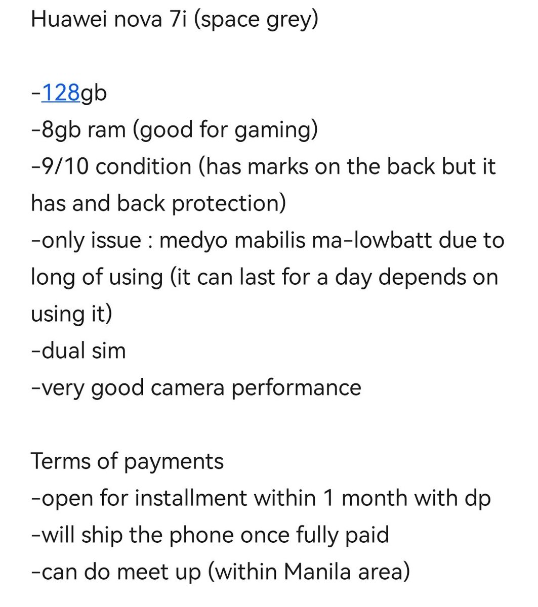 justwoonie_'s tweet photo. Wts lfb ph

Huawei nova 7i
6,000 / 7,000 (installment)
128gb
Good performance

-unit + charger only
-face id &amp; fingerprint ✓

rfs : upgrading to iphone 

Dm if interested https://t.co/hAmNMYJf3i