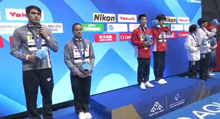 COM_Mexico's tweet photo. México gana su primera medalla en Campeonato Mundial de Deportes Acuáticos Fukuoka 2023.
Dupla integrada por @diegoballezaisa y @vividelangelmx con plata en plataforma sincronizada mixta con 313.44 pts.

🥇China     339.54
🥈México  313.44
🥉Japón     305.34

#TodosSomosOlímpicos https://t.co/PLauCW7OQD