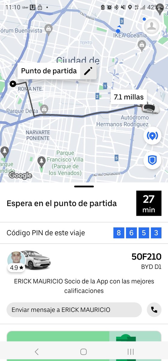 CynVir's tweet photo. @Uber_MEX que pasa con los conductores que hoy dia, solo toman el viaje y se alejan. #PRECAUCIÓN https://t.co/PtmTg8vkjU