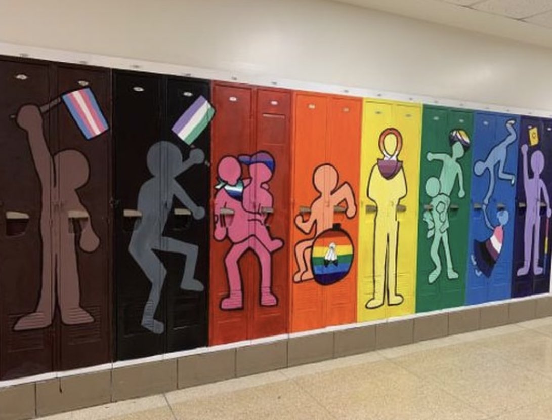 New mural painted on a bunch of lockers at Martingrove Collegiate Institute (TDSB):