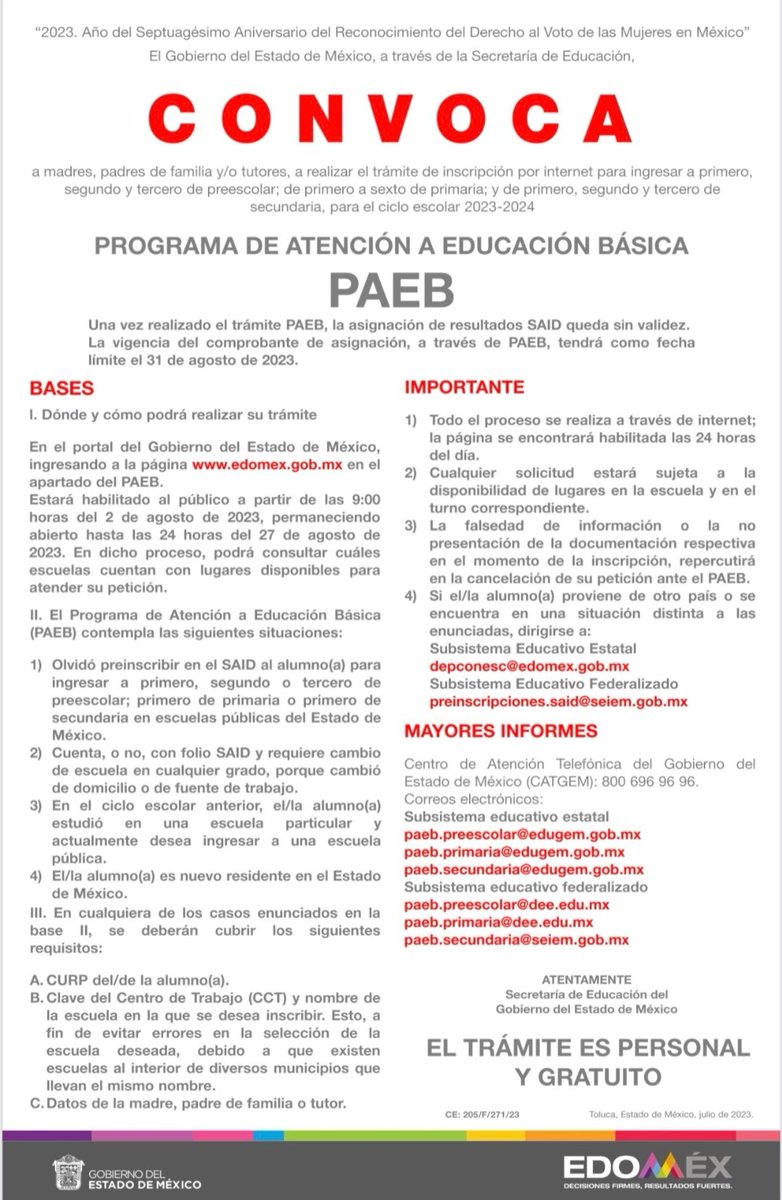 SREBNeza's tweet photo. Programa de Atención a Educación Básica para realizar inscripciones vía internet a preescolar, primaria y secundaria.
Convocatoria disponible aquí: https://t.co/EMsz0TGNdR
#PAEB https://t.co/ninJNdcIPK