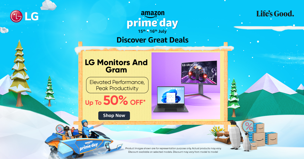LGIndia's tweet photo. Prime Day Sale is Live on 15th & 16th July, enjoy up to 50% OFF* on #LG #Monitors and #Laptops.⚡It's time to take your productivity to new heights!
Know more on https://t.co/NuwWelYM1j
#LGUltraWide #LGUltraFine #LGGram #LGMonitors #BestDeals #GramStyle #Sale #LG #LGIndia https://t.co/lVTVkEB8RR